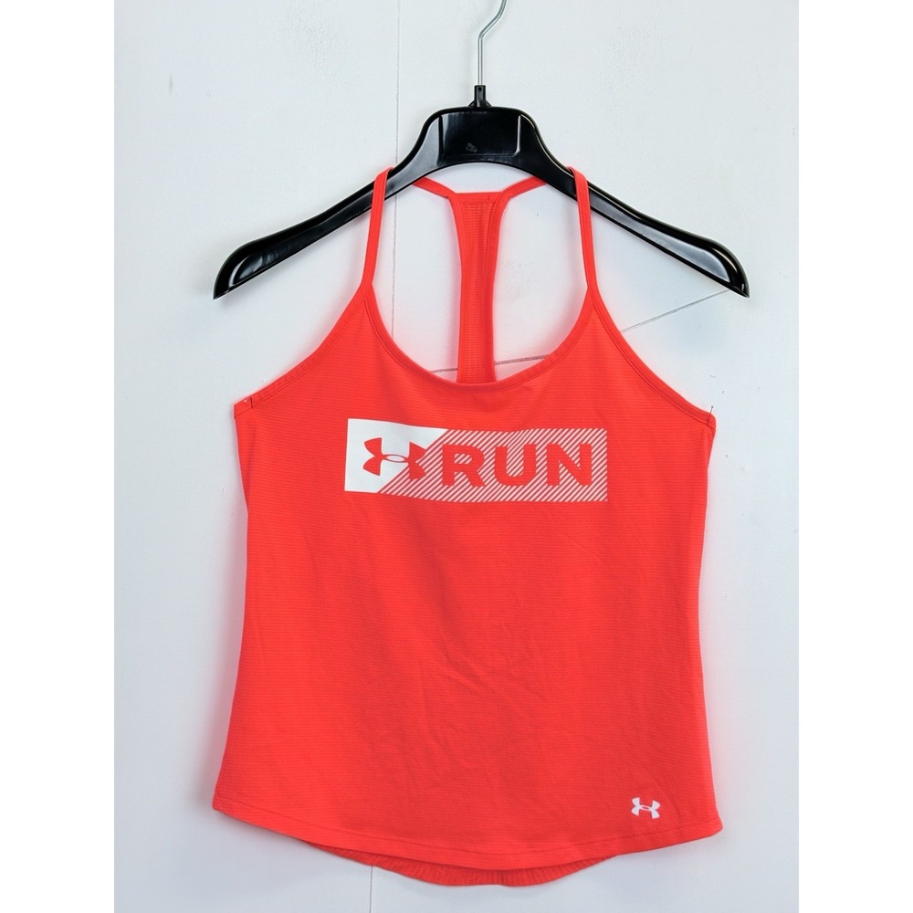 Under Armour Heat Gear Neon Orange‎ Women's S Tank Top RUN Shirt BRIGHT
